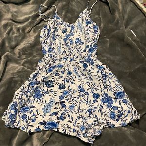 Blue and White Floral Romper